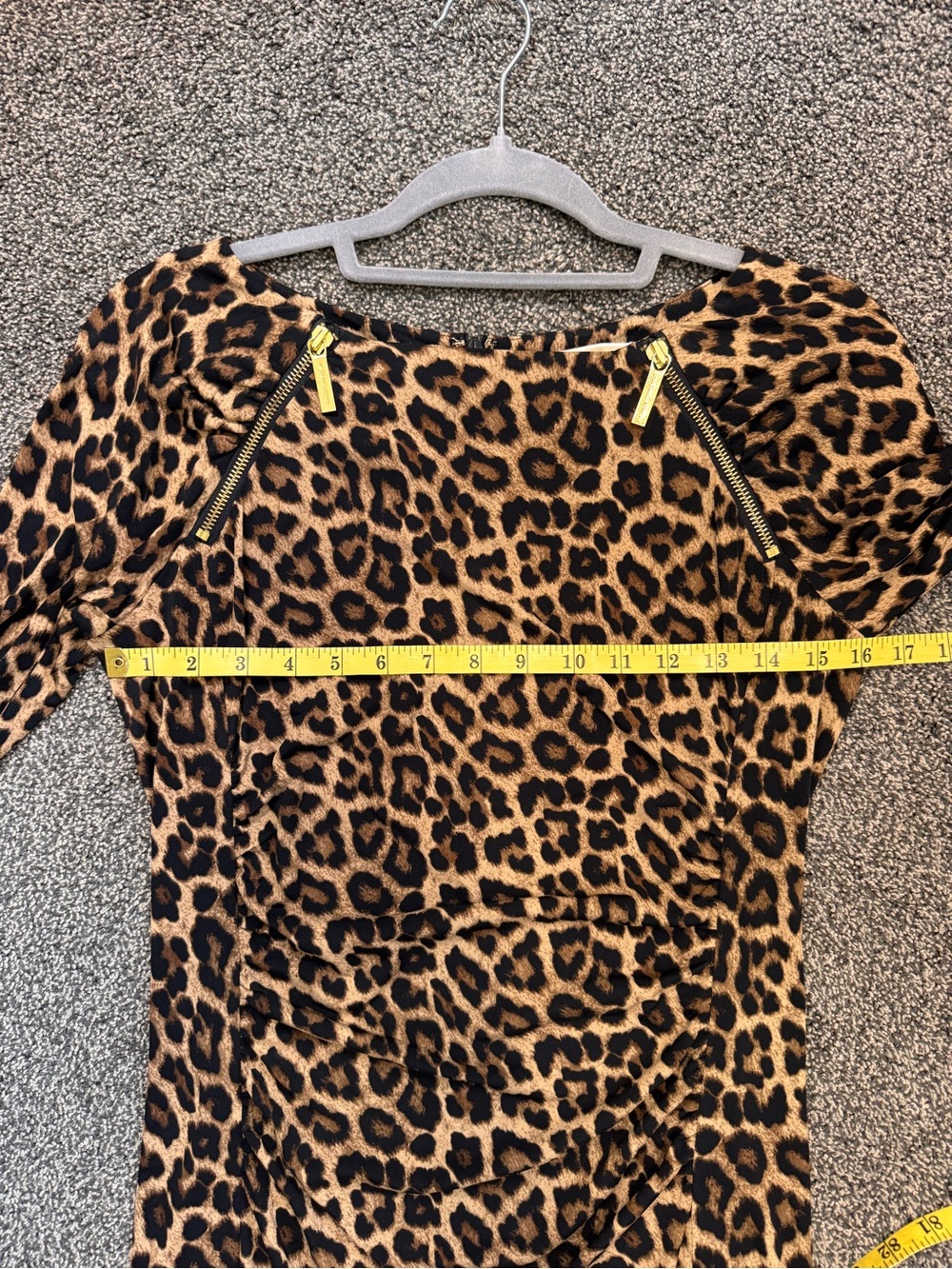 Michael Kors Leopard Print Ruched Sheath Dress Brown/Black Size Small 3/4 Sleeve - Picture 12 of 15